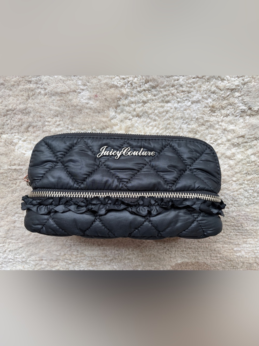Juicy Couture Black Quilted Ruffle Cosmetic Case